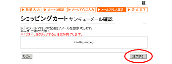 ショッピングカート:サンキューメール確認画面